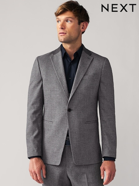 Grey Puppytooth Textured Single Breasted Suit Jacket (133858) | €26