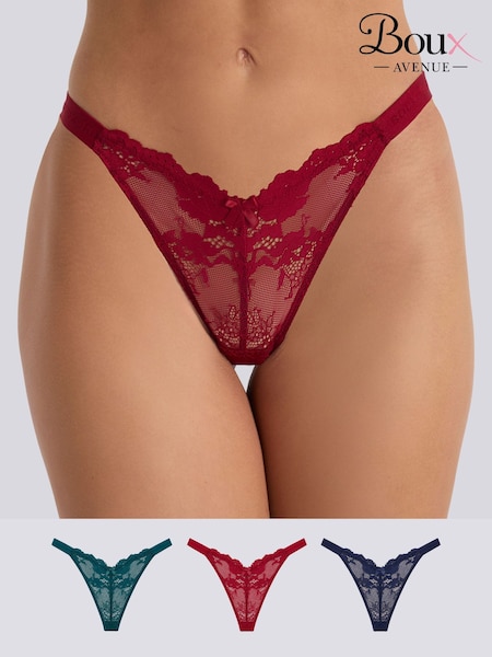 Red - Boux Avenue Fran Lace Thongs 3 Pack