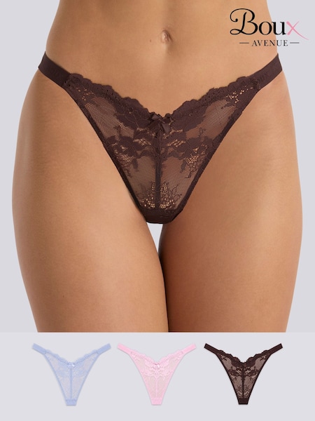 Коричневый - Набор из 3 кружевных стрингов Boux Avenue Fran