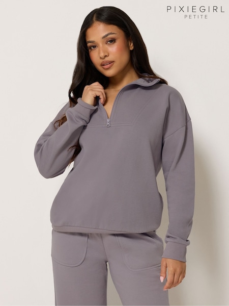 Purple - Pixiegirl Petite Funnel Neck Half Zip Sweatshirt