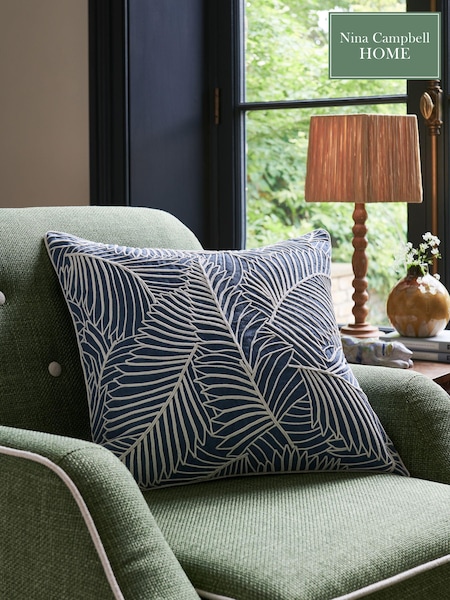 Nina Campbell Navy Blue Tree Fern Corded Leaves Cushion (134806) | €54