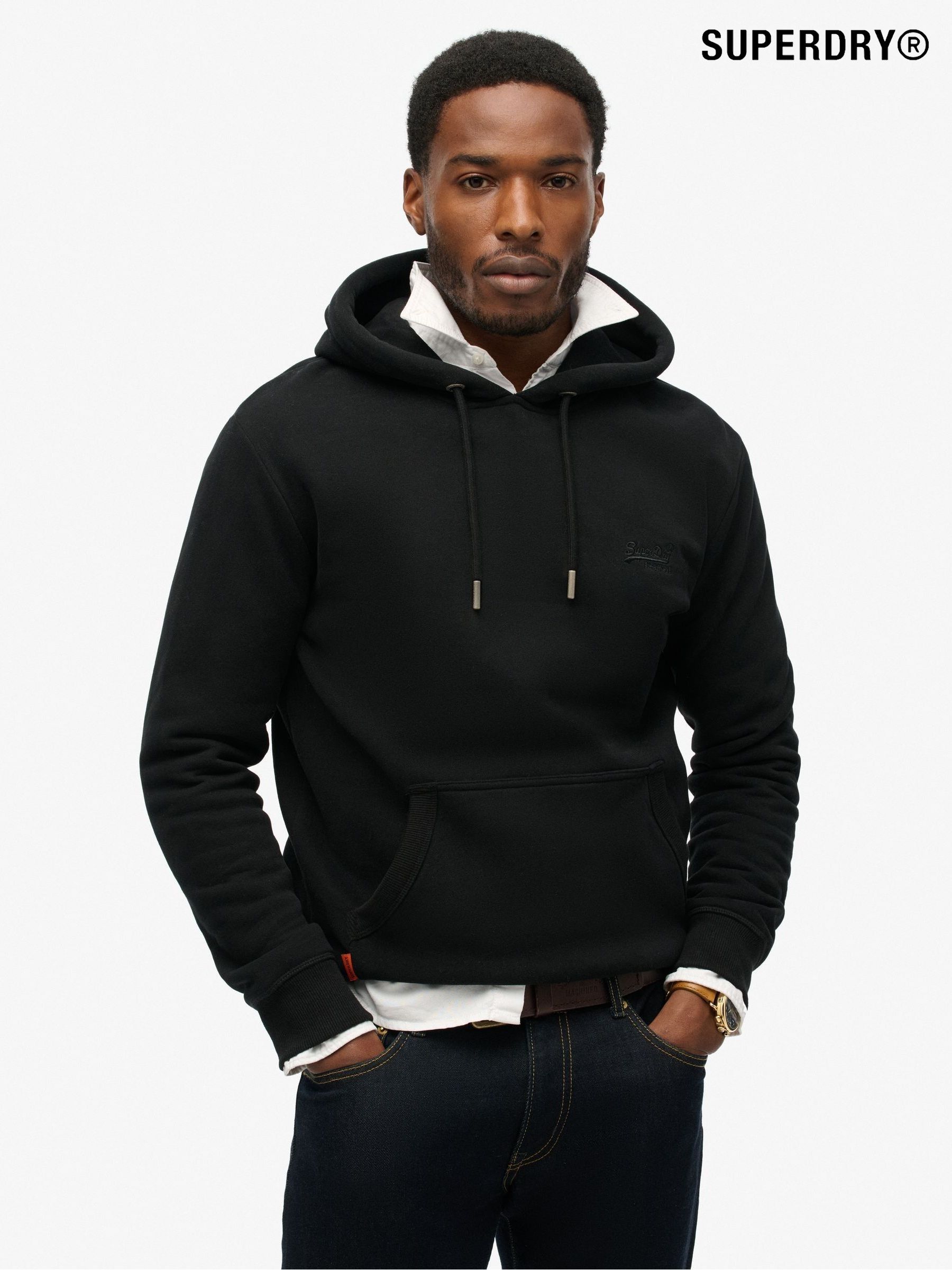 Mens black superdry hoodie on sale