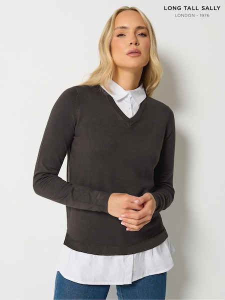 Chocolate Brown - Long Tall Sally 2 In 1 Shirt Jumper