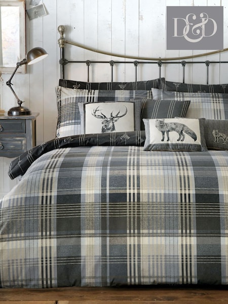 D&D Grey Connolly Check 100% Cotton Duvet Cover and Pillowcase Set (135615) | $43 - $77