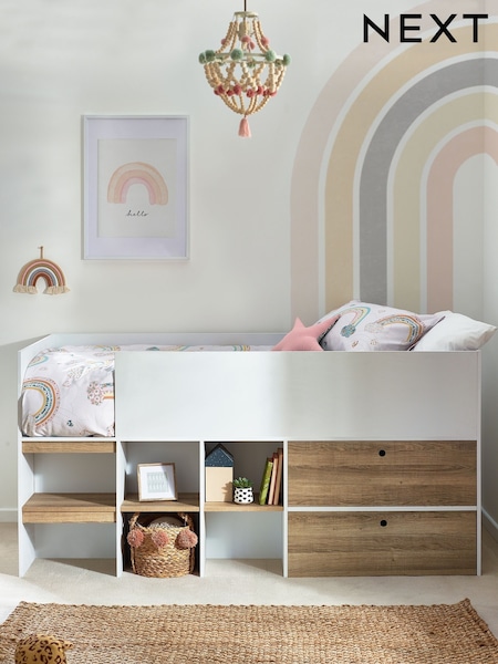 White/Wood Effect Parker Kids Storage Cabin Bed Frame (136019) | €700