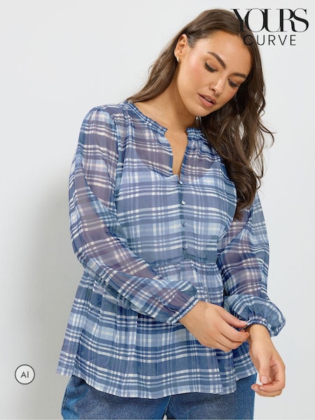 Blue - Yours Curve Chiffon Peplum Blouse