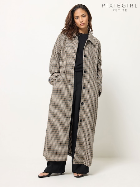 Brūna krāsa - Pixiegirl Petite Checked Maxi Coat