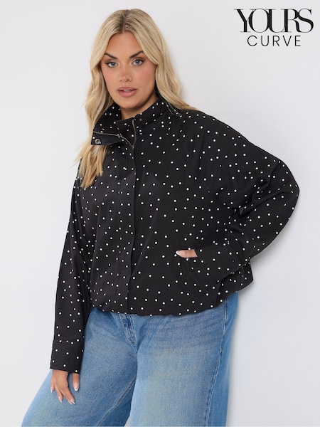 Black - Yours Curve Funnel Neck Twill Bomber Jacket