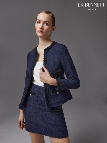 LK Bennett Blue Charlee Cotton Blend Tweed Jacket (136391) | €445