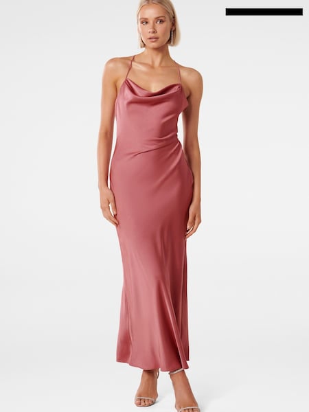 Forever New Pink Ruby Tie Back Satin Midi Dress (136717) | €70