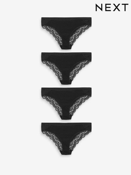 שחור - Cotton And Lace Knickers 4 Pack (137089) | ‏53‏₪