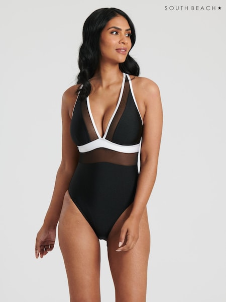 South Beach Monochrome Mesh Plunge Swimsuit (137158) | €13