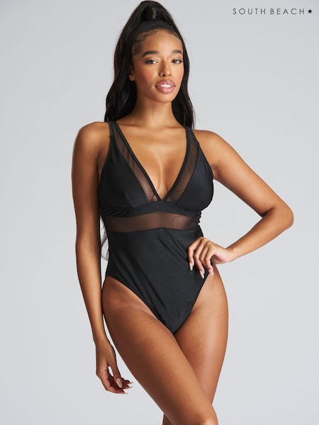 South Beach Black Mesh Plunge Swimsuit (137278) | €13