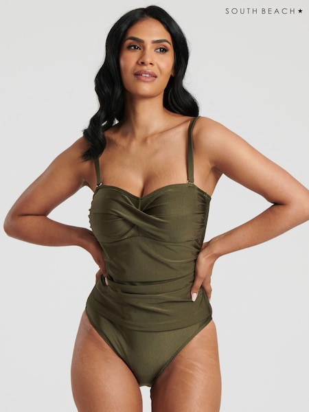 Verde kaki - Costum de baie South Beach Bandeau Tummy Control Cu bretele detasabile (137603) | 121 LEI
