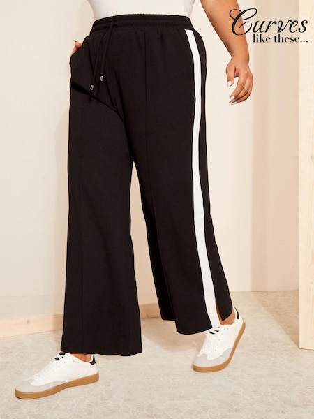 Curves Like These Black Side Stripe Wide Leg Trousers (137702) | €13