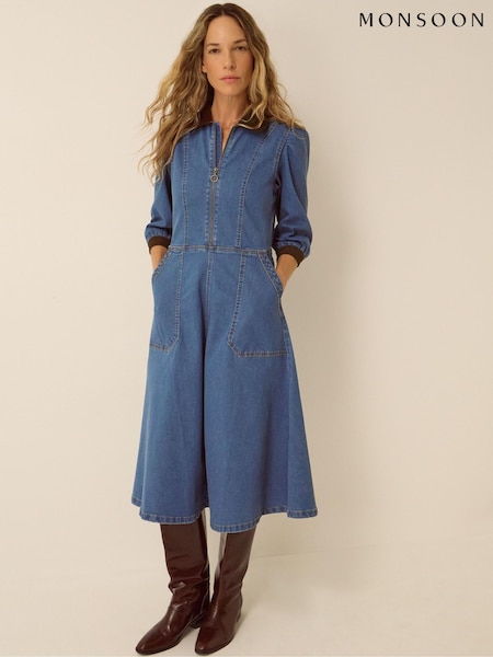 Albastru - Rochie midi din denim Monsoon Poppy