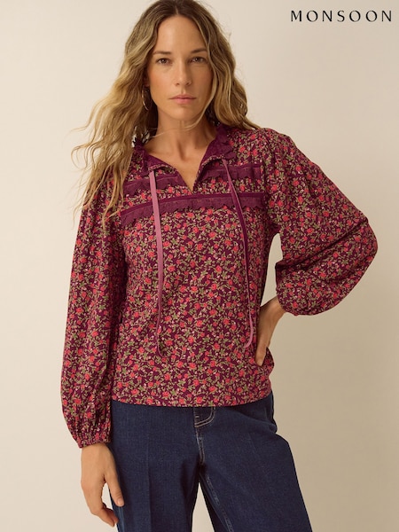 Red - Monsoon Sophie Floral Print Jersey Top