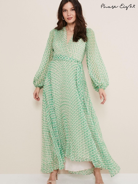 Phase Eight Green Roxanna Pleated Diamond Maxi Dress (137896) | €58