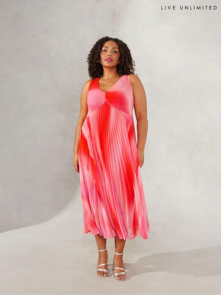 Live Unlimited Curve Pink Ombre Sunray Pleat Maxi Dress (137944) | €79