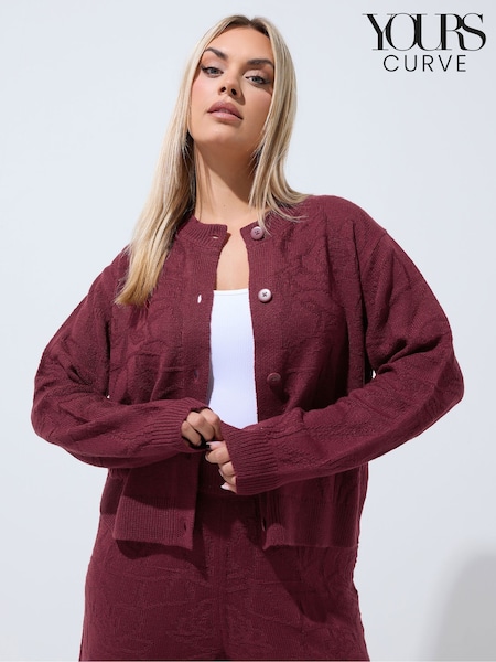 Red - Yours Curve Limited Rose Jacquard Cardigan Co-ord