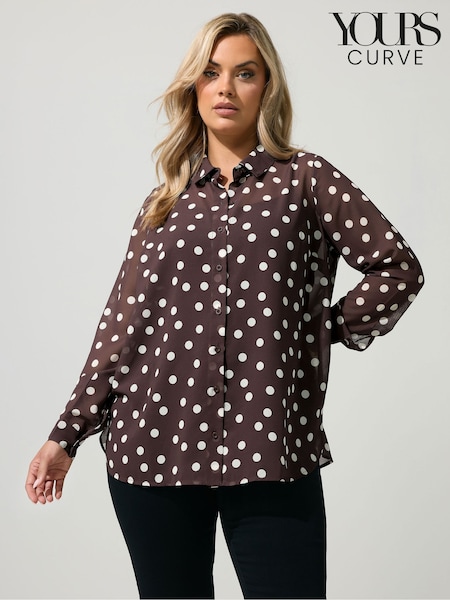 Brun - Chemise à pois Yours Curve Scatter