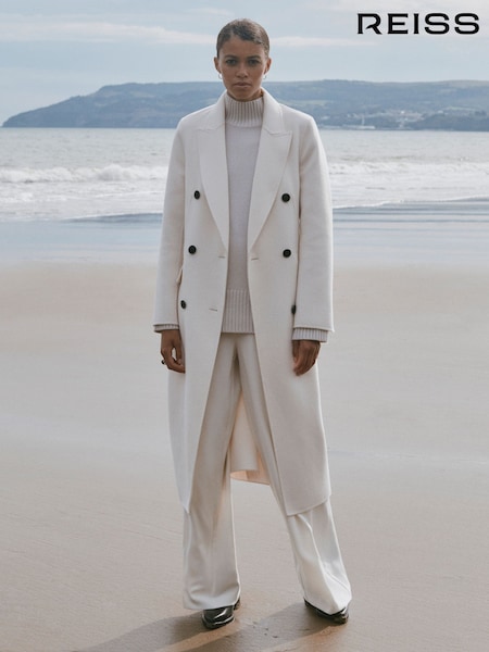 Reiss Cream Arla Relaxed Wool Blend Blindseam Belted Coat (138870) | €525