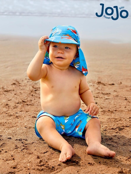 JoJo Maman Bébé Blue Shark Swim Shorts with Integral Nappy (139002) | €30