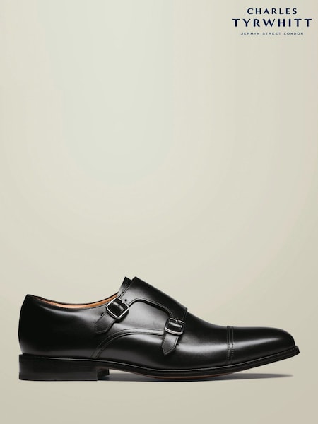 Μαύρο - Regular Charles Tyrwhitt Leather Double Buckle Monk Shoes