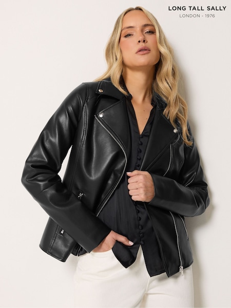 Qara - Long Tall Sally Süni Dəri Biker Gödəkçəsi