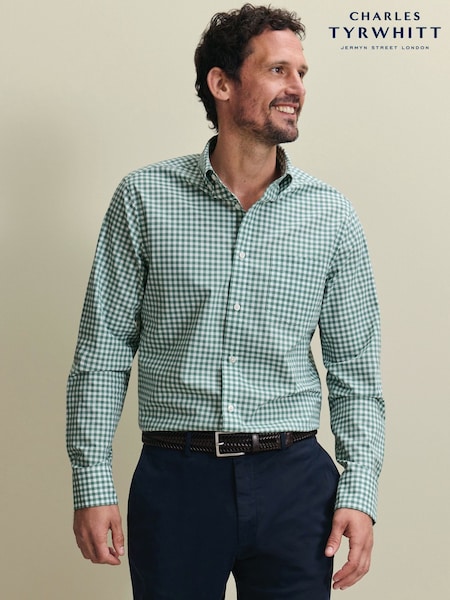 Green - Regular Charles Tyrwhitt Gingham Button-down Stretch Washed Poplin Slim Fit Shirt