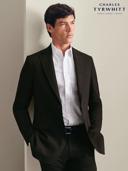 Brown - Regular Charles Tyrwhitt Slim Fit Herringbone Performance Suit Jacket