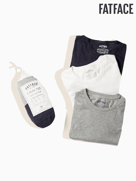 FatFace Navy Blue/White/Grey Mens T-Shirts 3 Pack (139398) | €60