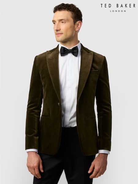 Коричневый - Regular Ted Baker Tailoring Slim Fit Olive Velvet Blazer