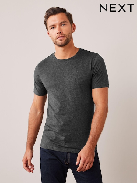 Grey Charcoal Marl Slim Fit Essential Crew Neck Cotton T-Shirt (139651) | 40 QAR