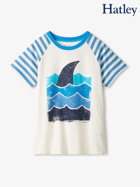 Hatley Shark Fin Waves Raglan 100% Cotton White T-Shirt (139831) | ‏87 د.إ.‏