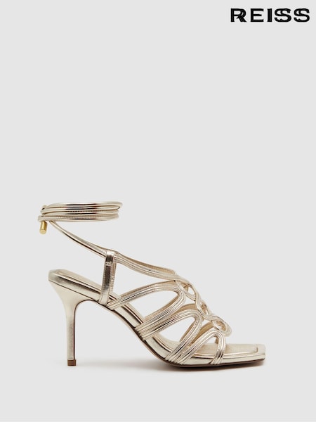 Reiss Gold Keira Strappy Open Toe Heeled Sandals (140708) | 1,308 QAR