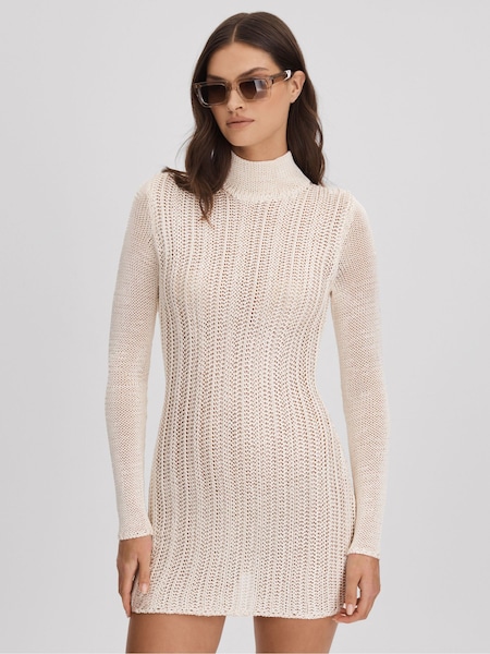 Savannah Morrow Mini Ivory Sheer Knitted Dress (140834) | $568