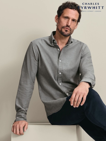 Grey - Regular Fit Charles Tyrwhitt Brushed Flannel Shirt