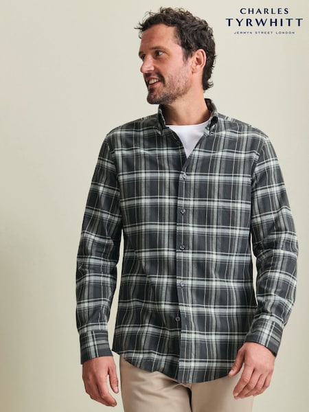 Szary - Slim Fit Charles Tyrwhitt Check Brushed Flannel Shirt