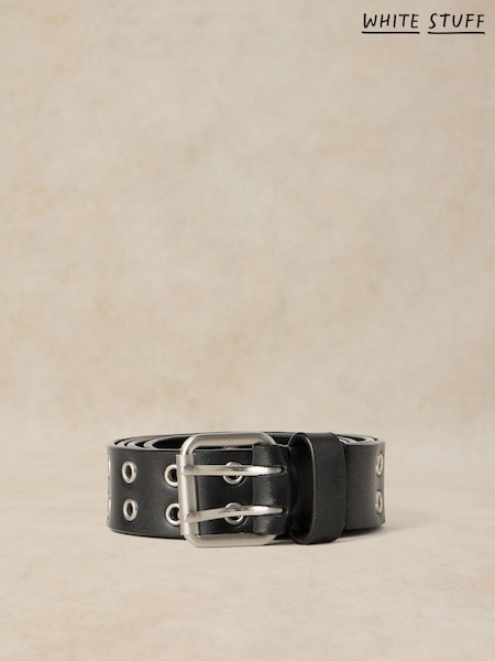 Black - Regular White Stuff Multi Eyelet Leather Belt