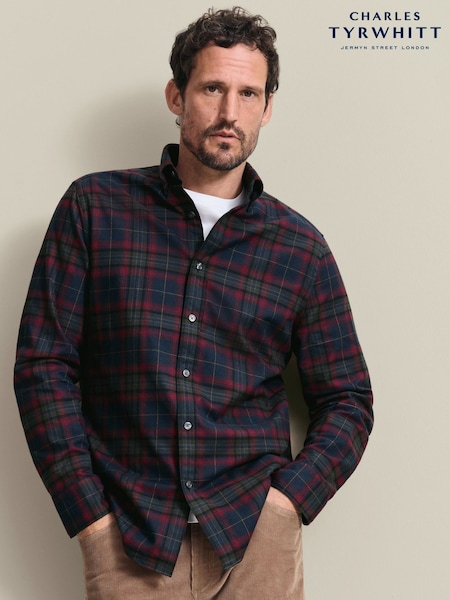 Қара көк - Slim Fit Charles Tyrwhitt Check Brushed Flannel Shirt