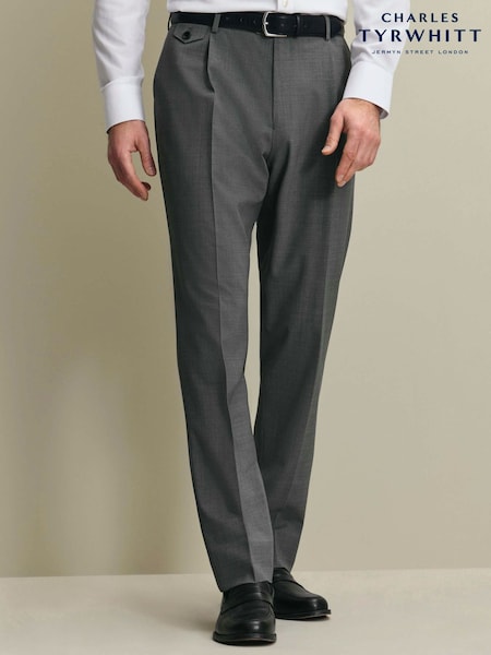 Dark Grey - Regular Charles Tyrwhitt Slim Fit Performance Wool Trousers