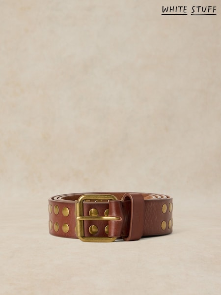 Brown - Regular White Stuff Studded Leather Belt