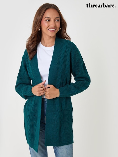 Teal Green - Threadbare Cable Long Knitted Cardigan