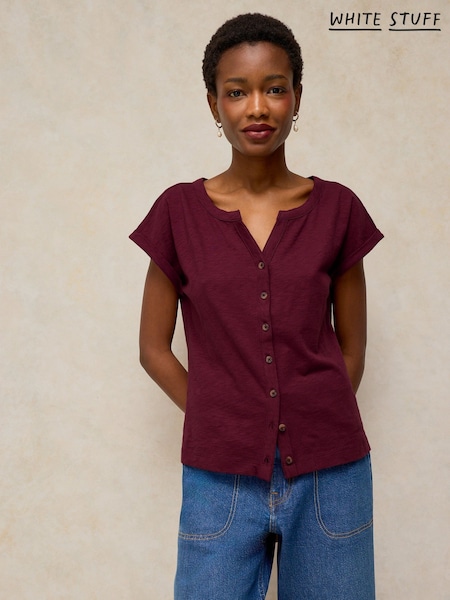 Purple - White Stuff Nina Notch Button T-shirt