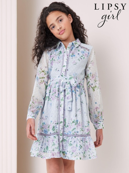 Blau bedruckt - Lipsy Chiffon Trim Shirt Dress (5-16yrs) (141856) | 23 € - 29 €