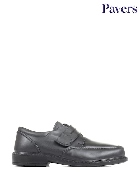 Pavers Adjustable Wide Fit Black Leather Shoes (141892) | $70