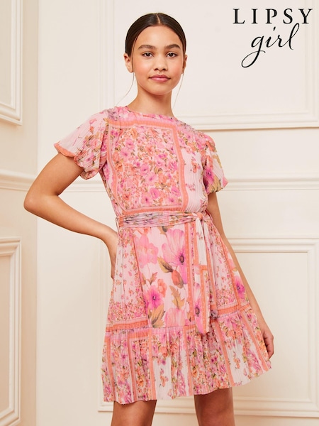 Lipsy Puff Sleeve Tie Waist Pleat Mesh Dress (5-16yrs) (141896) | 10 € - 12 €