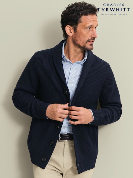 Azul marino - Regular Charles Tyrwhitt Chunky Merino Shawl Neck Cardigan