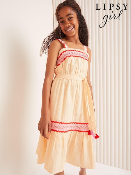 Lipsy Cream Tiered Ric Rac Dress (5-16yrs) (142019) | AED92 - AED113